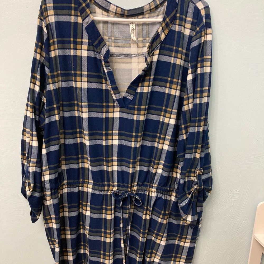 Bobbie & Brooks blue plaid flannel dress size 3XL with 3/4 sleeves